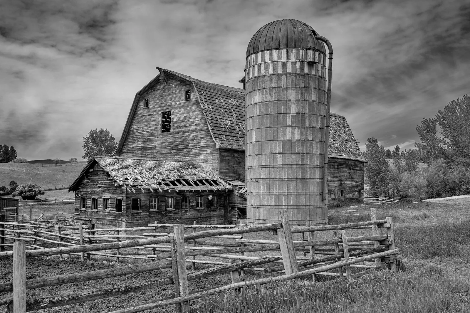 The historic barn and grain silo at Purdy Ranch
